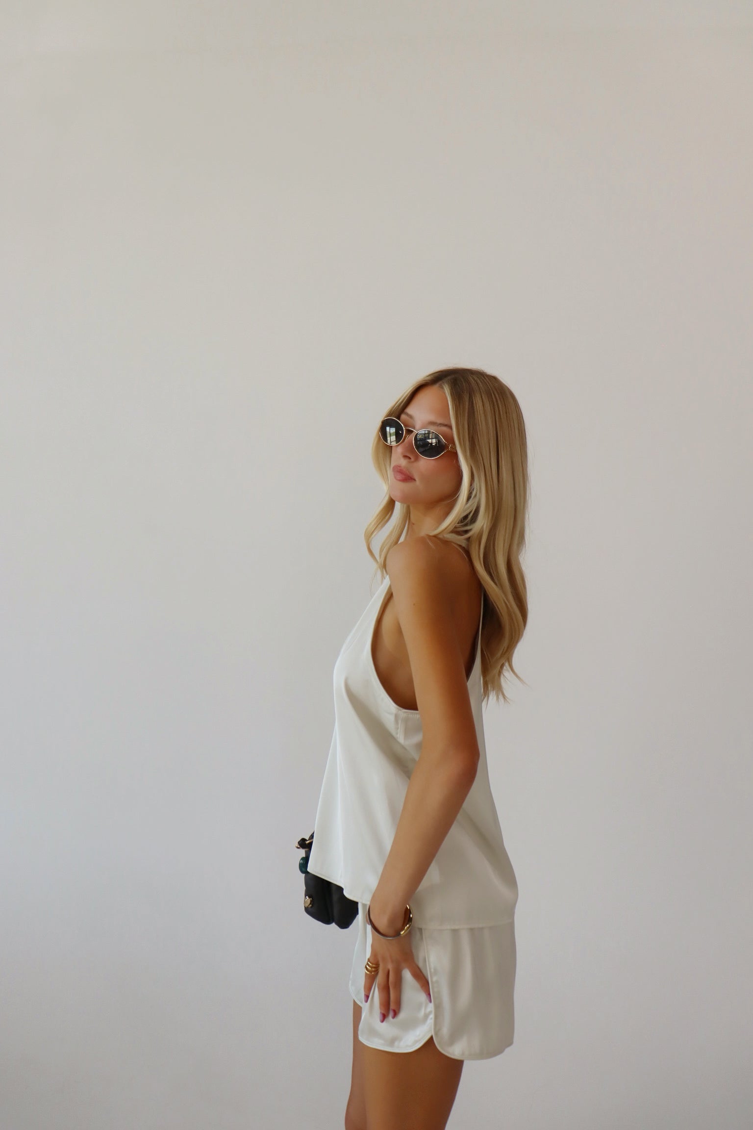 Ivory Satin Racerback Tank Top