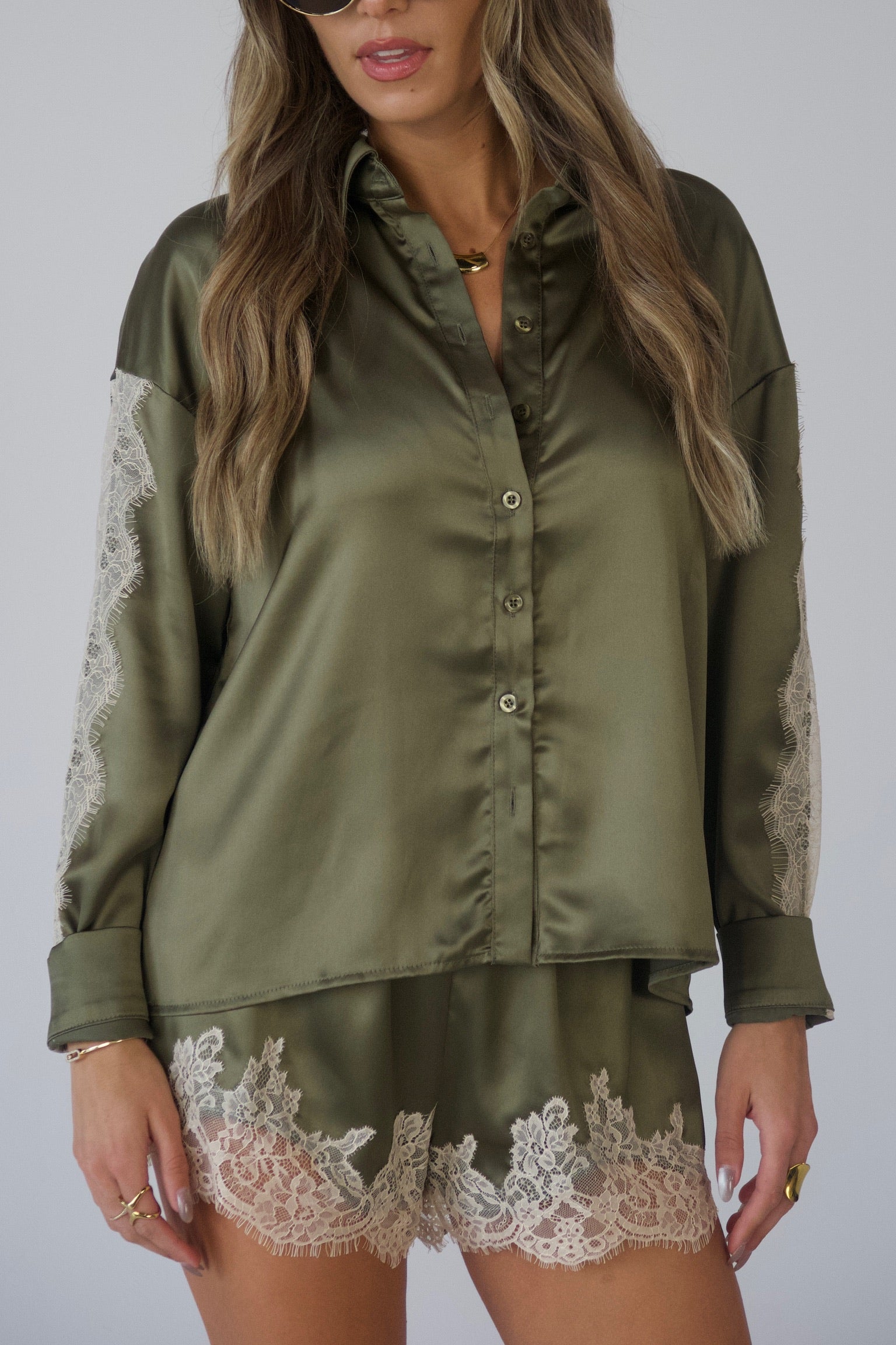 Nevaeh Olive Satin Short Set