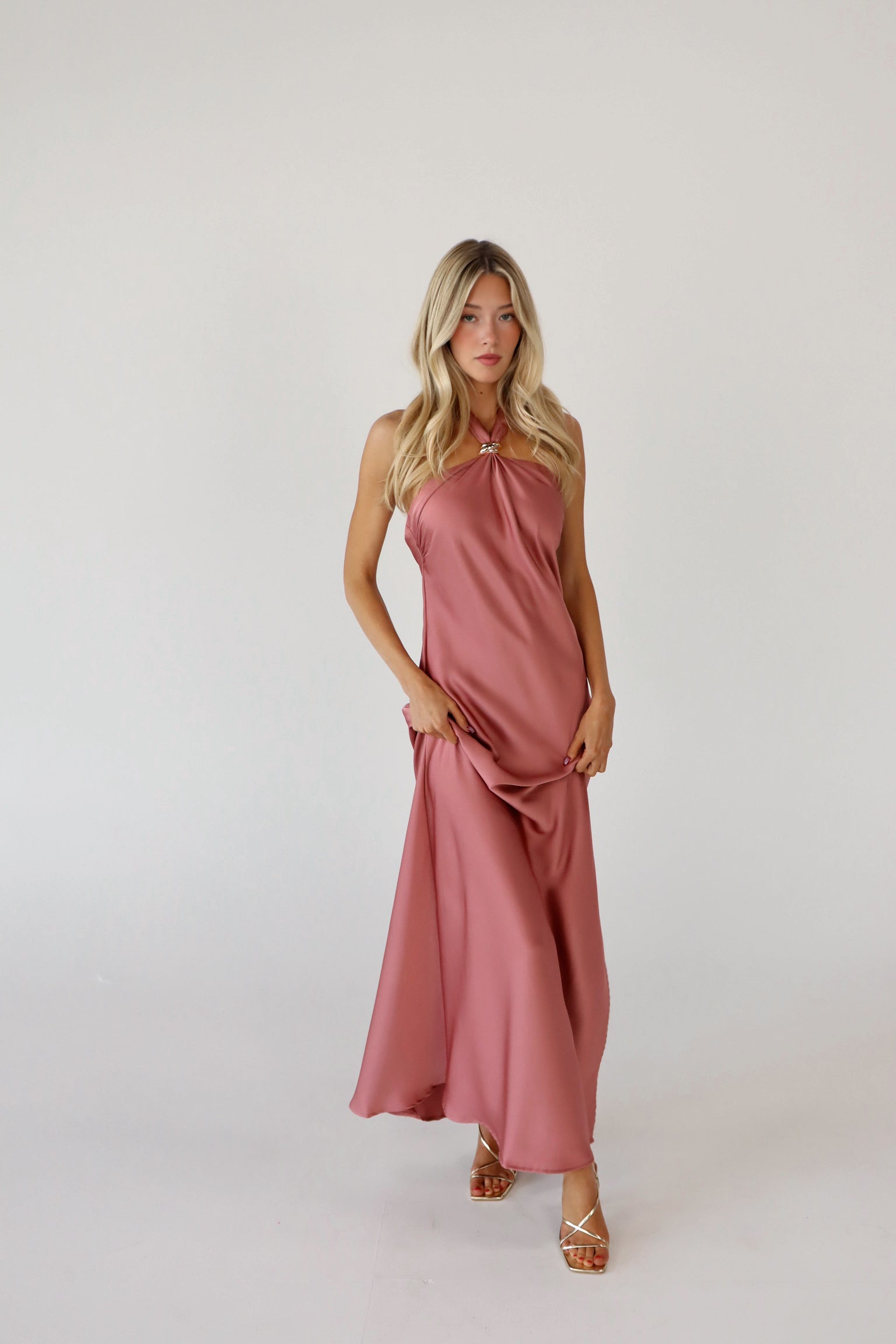 Arabella Satin Halter Maxi Dress