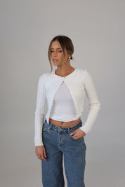 Chic One-Button Cropped Cardigan in White