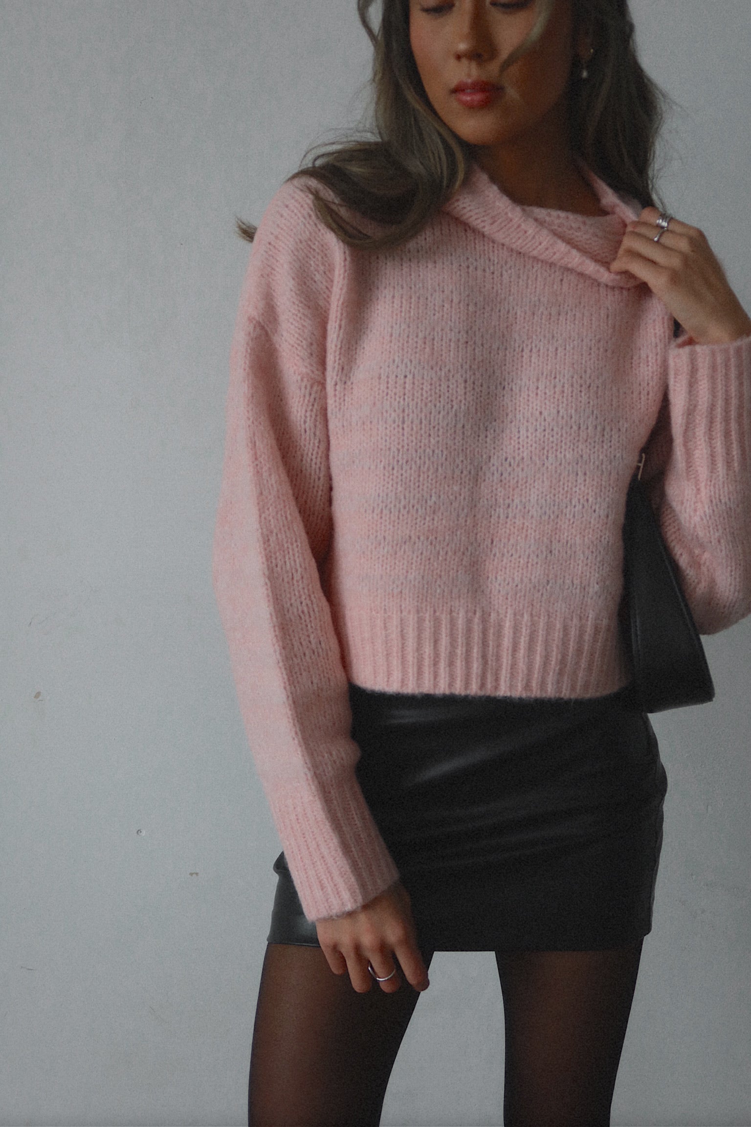 Tenley Textured Turtleneck In Blush