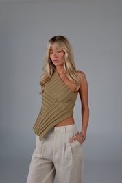 Taylor Asymmetrical One-Shoulder Top In Olive