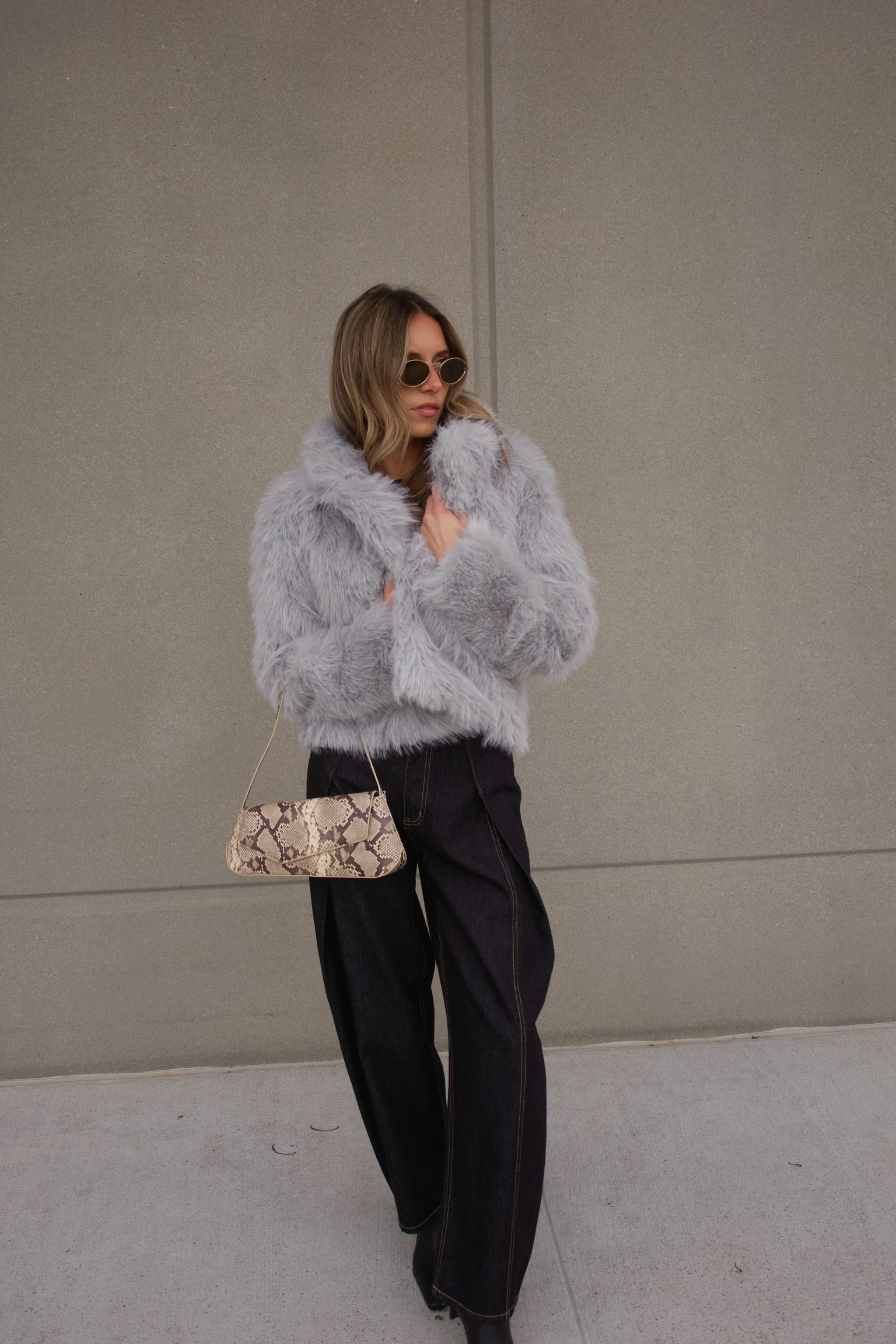 Grey Faux Fur Cropped Jacket