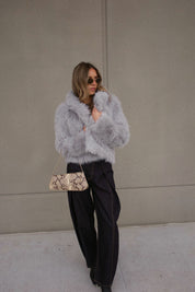 Grey Faux Fur Cropped Jacket