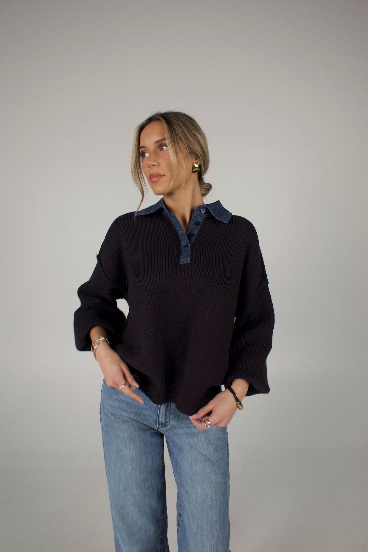 Rowan Navy Polo Sweater