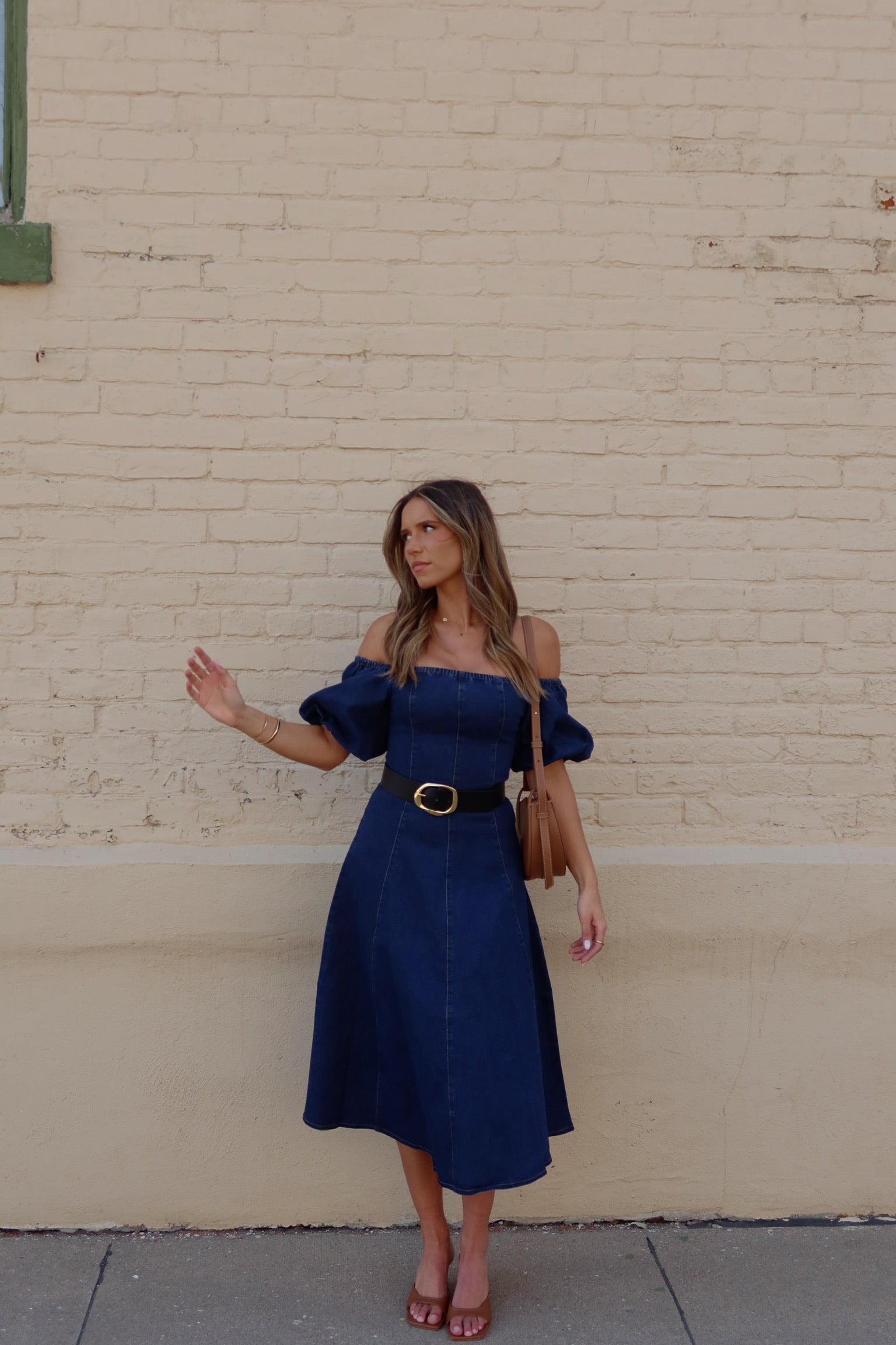 Denim Dreams Puff Sleeve A-Line Midi Dress Madida Clothing Denim Dreams Puff Sleeve A-Line Midi Dress Madida Clothing