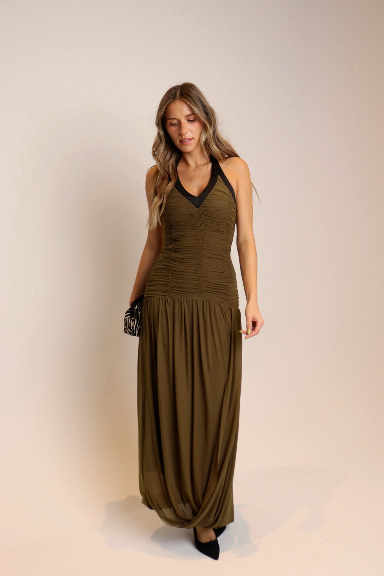 Brynn Ruched Halter Maxi Dress