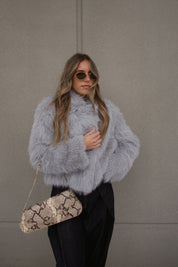 Grey Faux Fur Cropped Jacket