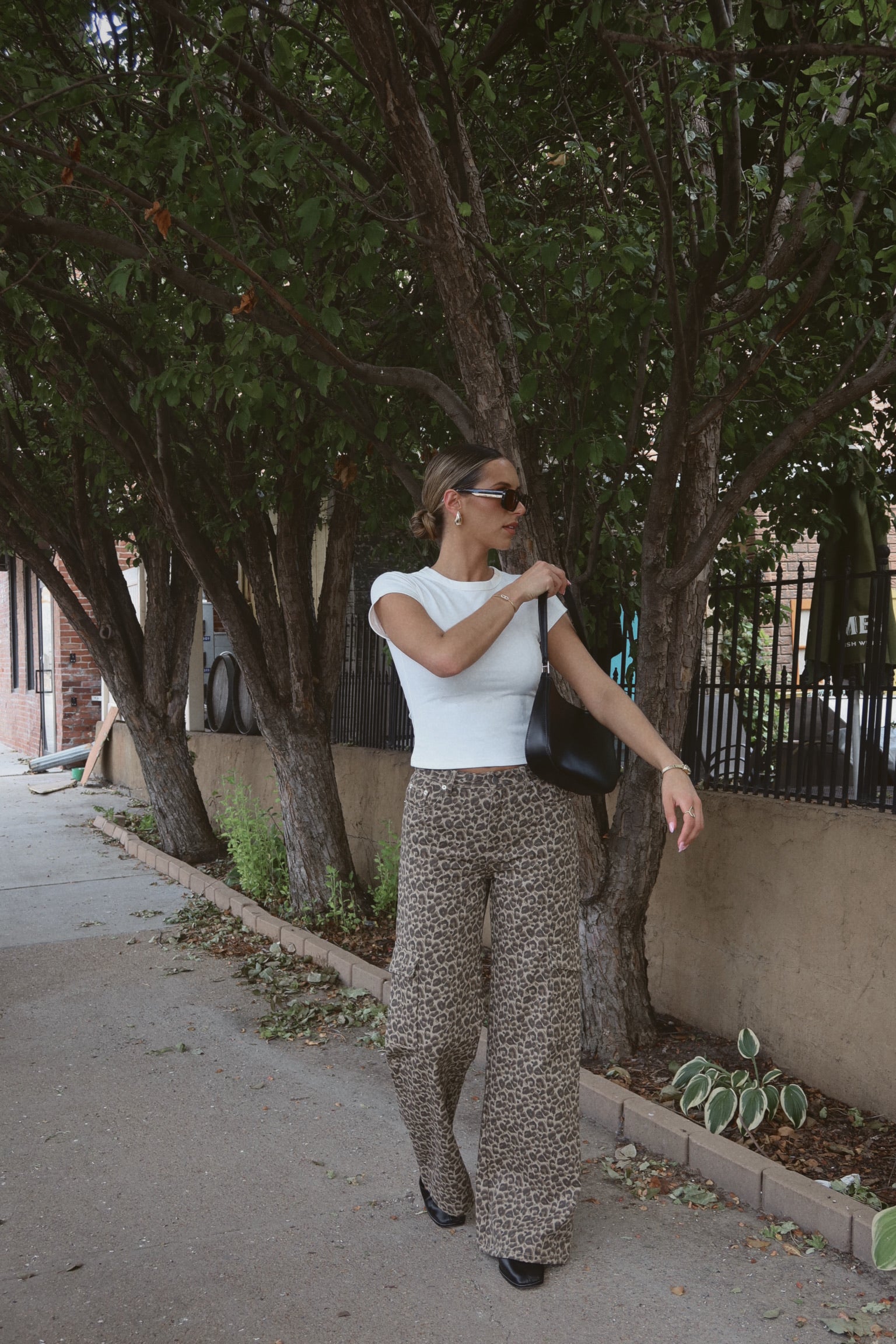 Mid Rise Leopard Print Cargo Pants