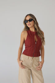 Jovie Burgundy Denim Top