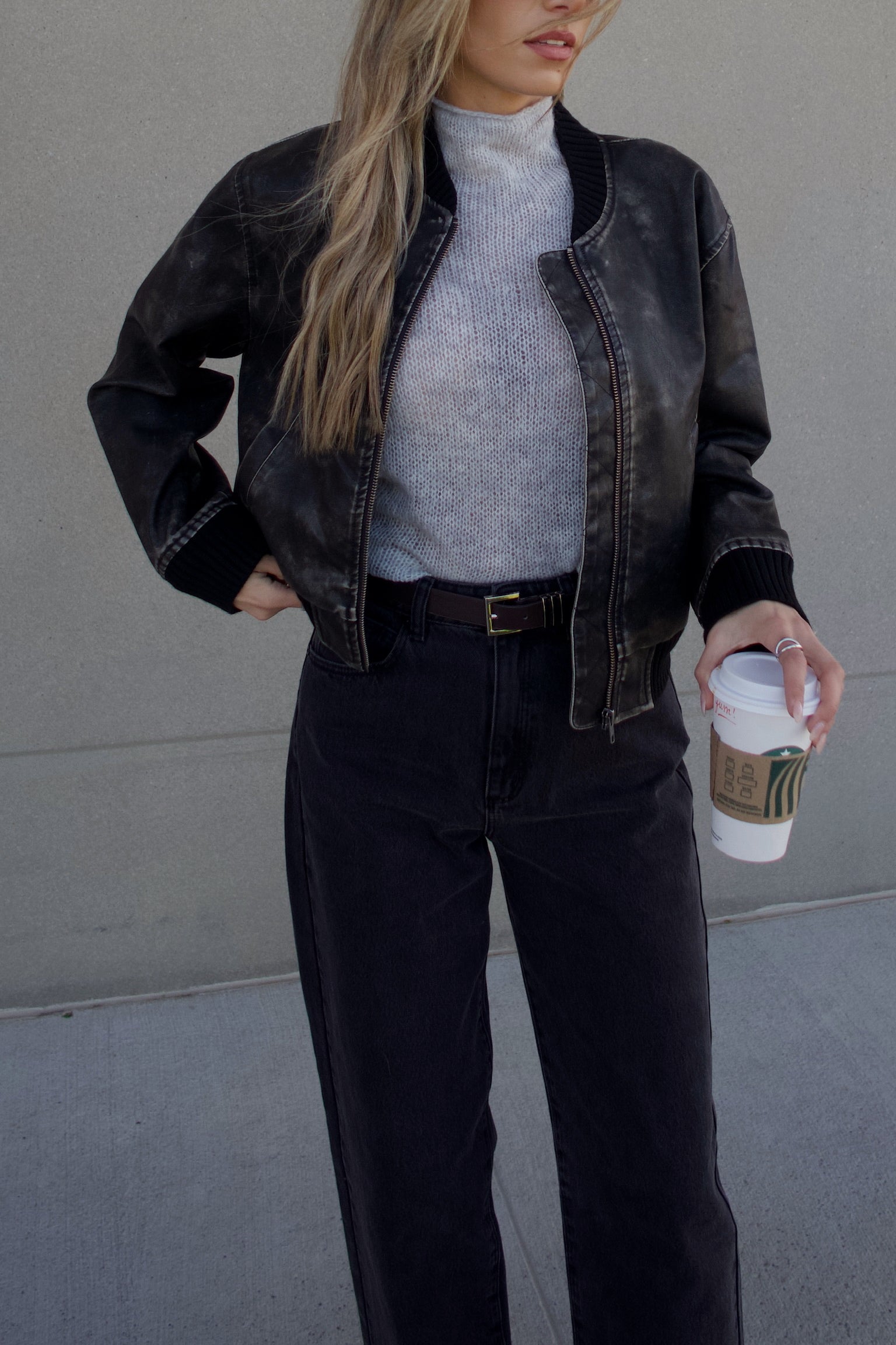 Washed Black Faux Leather Jacket