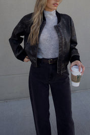 Washed Black Faux Leather Jacket