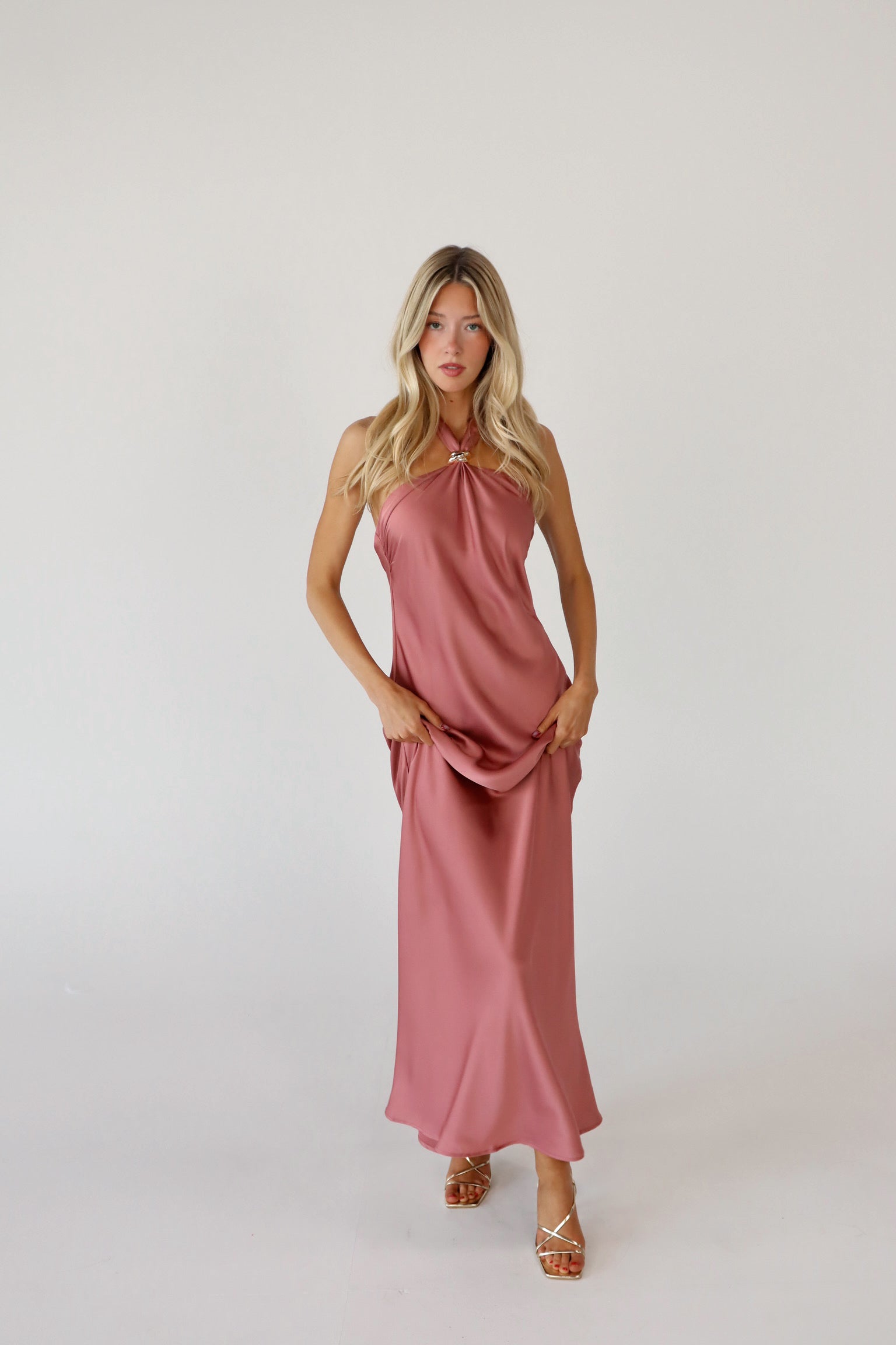 Arabella Satin Halter Maxi Dress