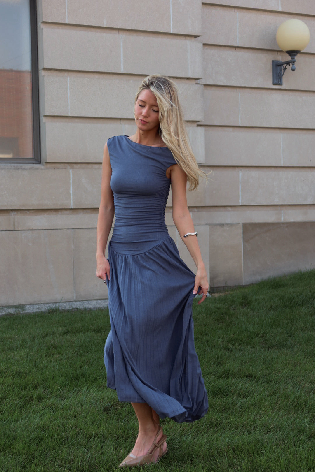 Serene One-Shoulder Pleated Maxi Dress