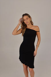 Blainn Black Ruched Ruffle Mini Dress in Black