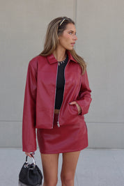 Boxy Pleather Jacket in Burgundy