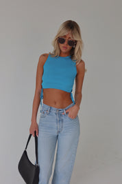 Carlee Side Tie Aqua Blue Top