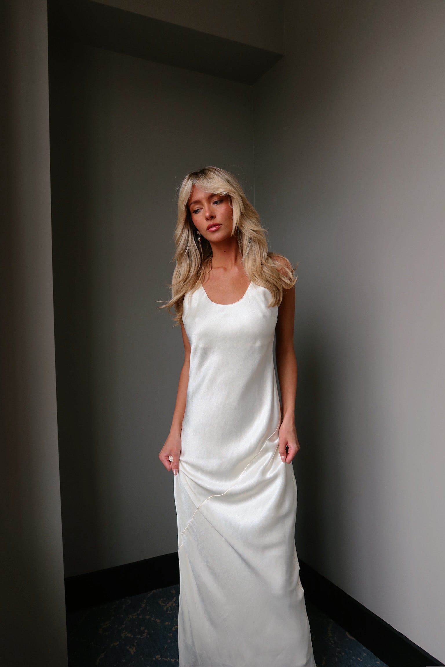 Adeline Ivory Satin Maxi Dress