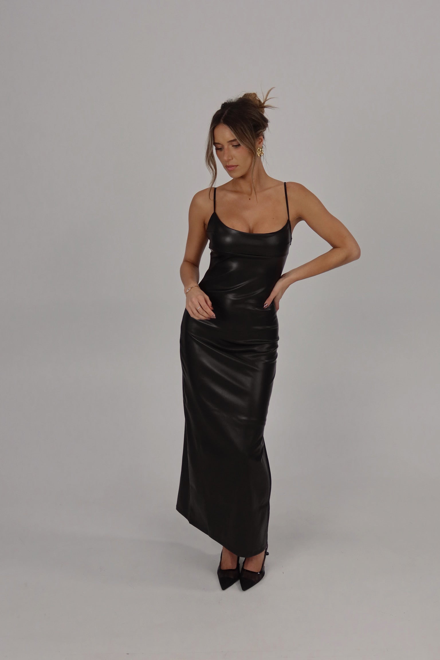 backless leather dress Chocolate Brown Strap Detail Backless PU Leather Bodycon Dress Sz XS S M L