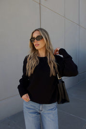 Lenny Black Cotton Relaxed Sweater