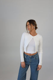 Chic One-Button Cropped Cardigan in White