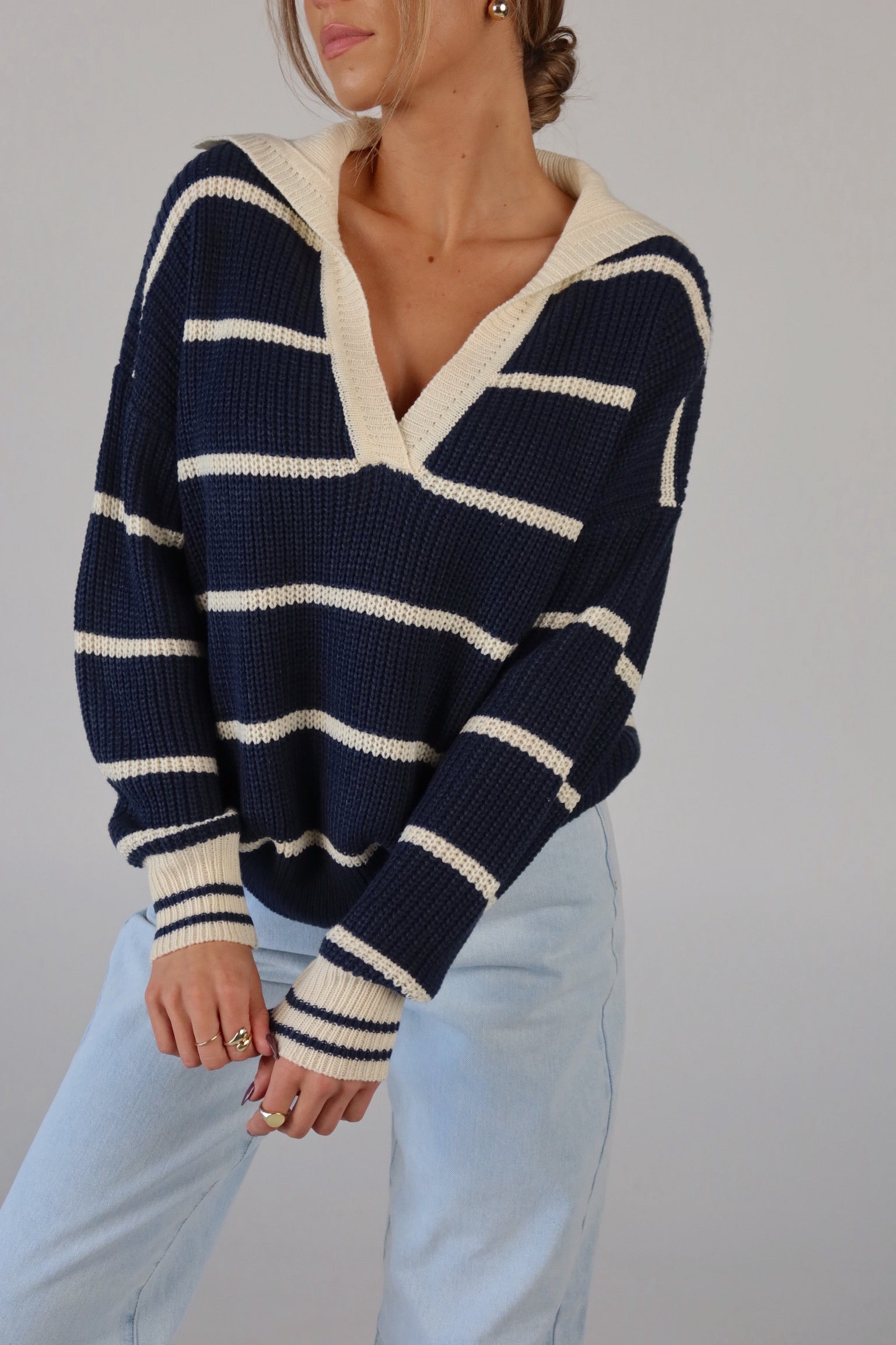 Nautical Stripes Knit Long Sleeve Sweater