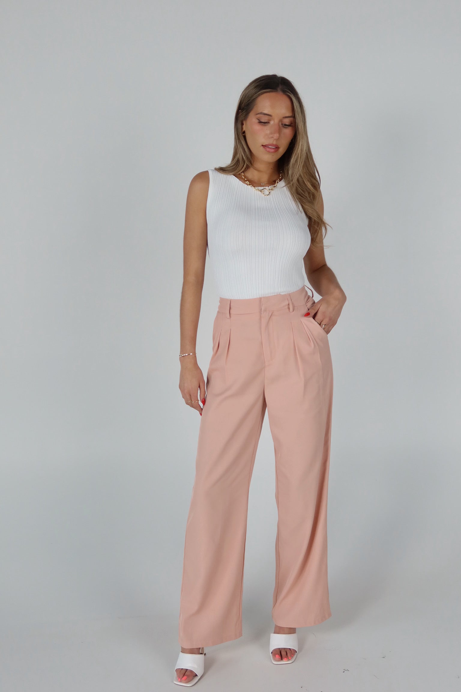 Lizzy High Waist Trousers In Blush