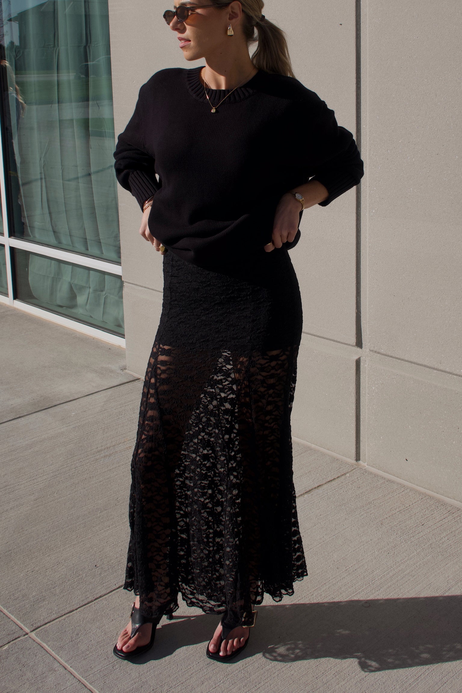 Esme Black Lace Maxi Skirt