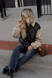 Vegan Leather Jacket in Brown/Khaki