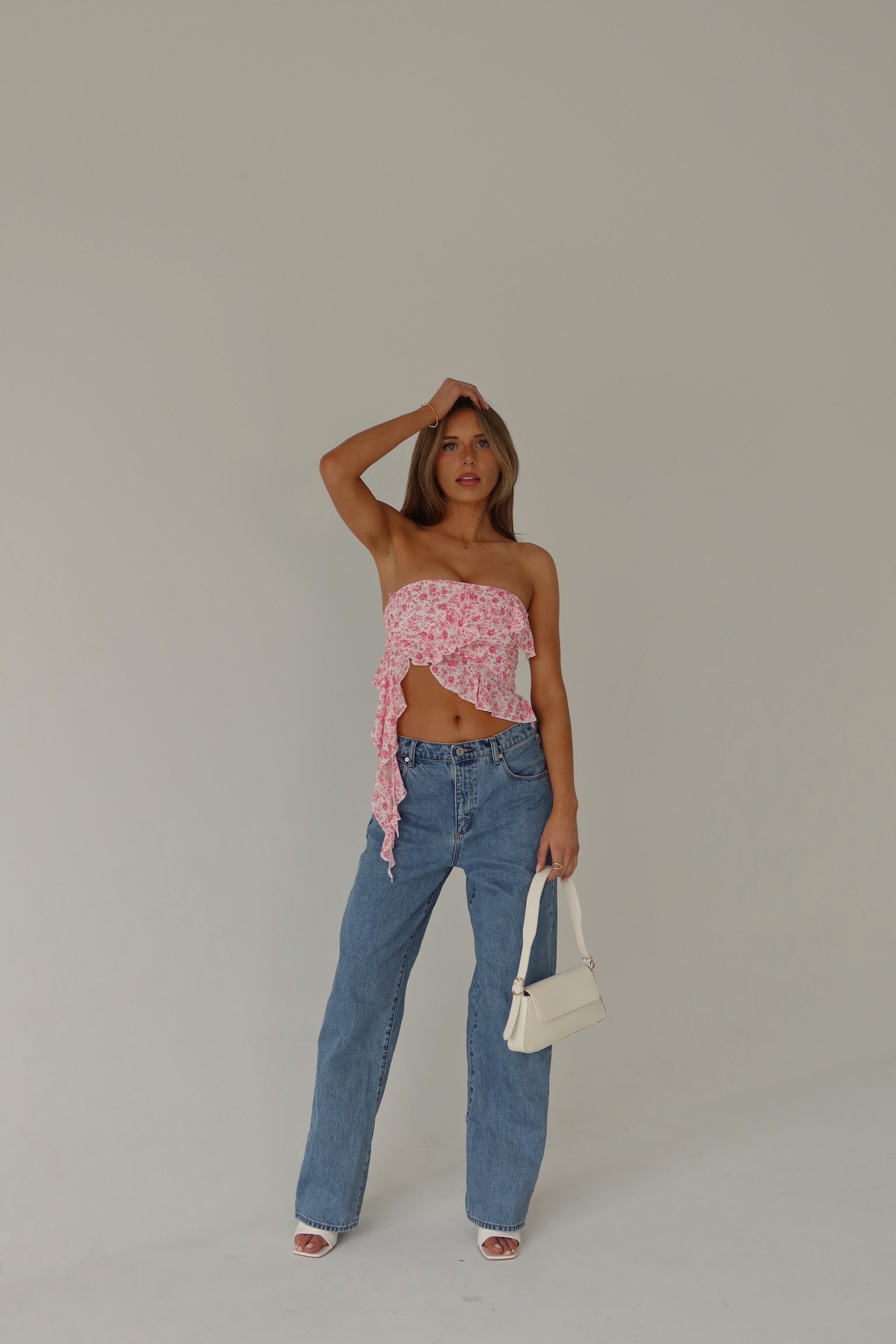 RESTOCKED :Zoey Pink Floral Strapless Top