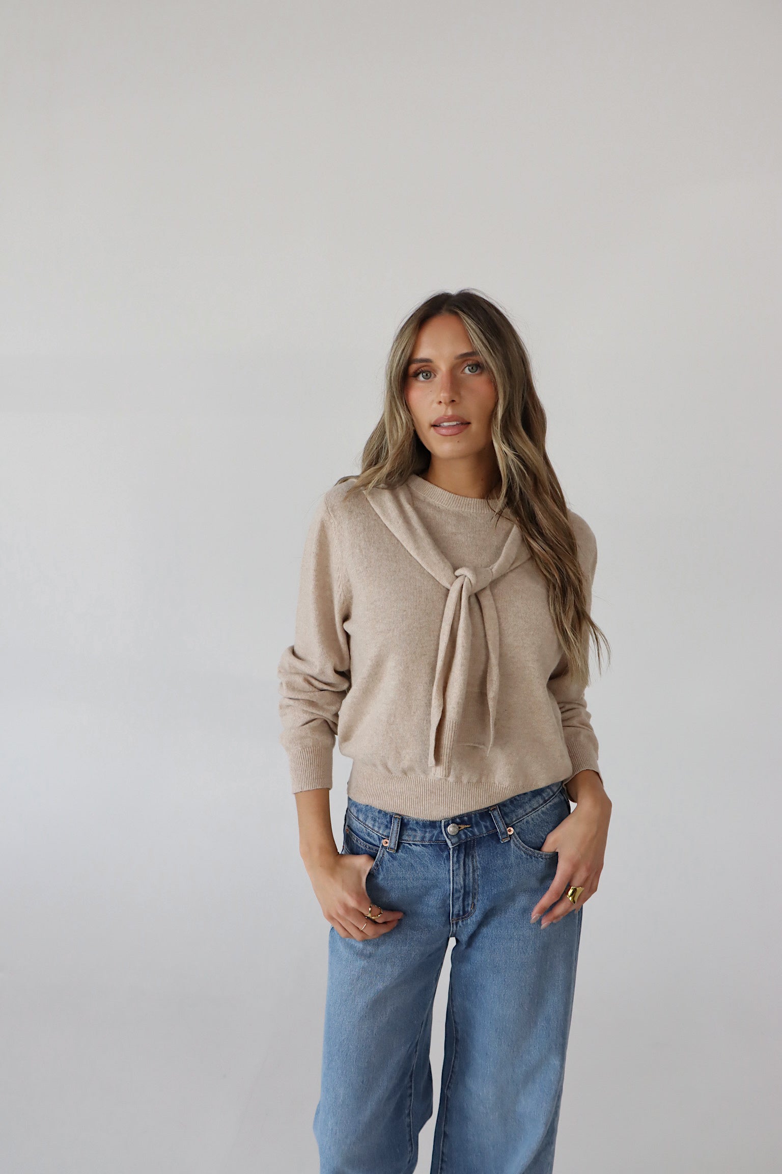 Tied Up Beige Sweater