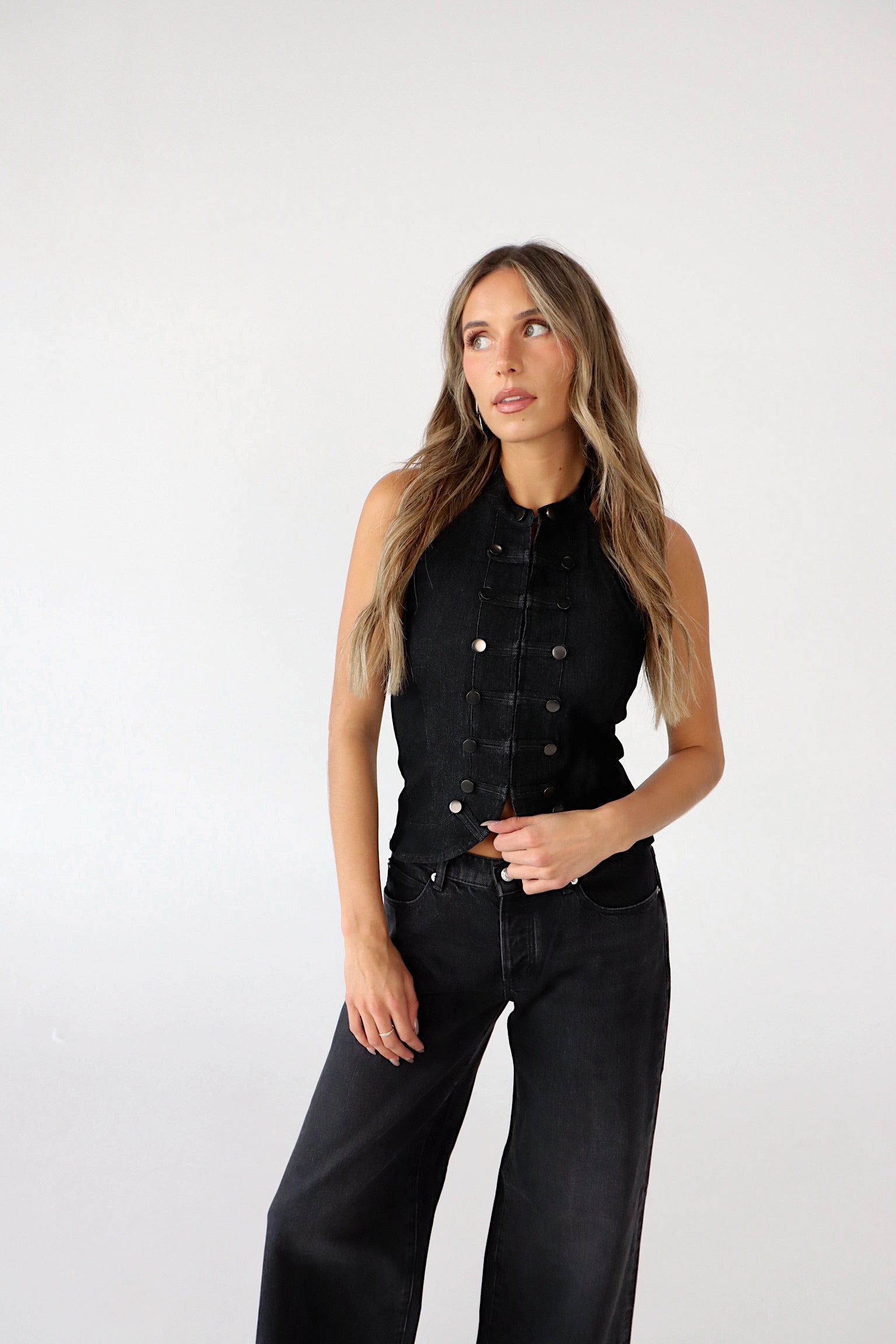 Washed Black Denim Nepoleon Top