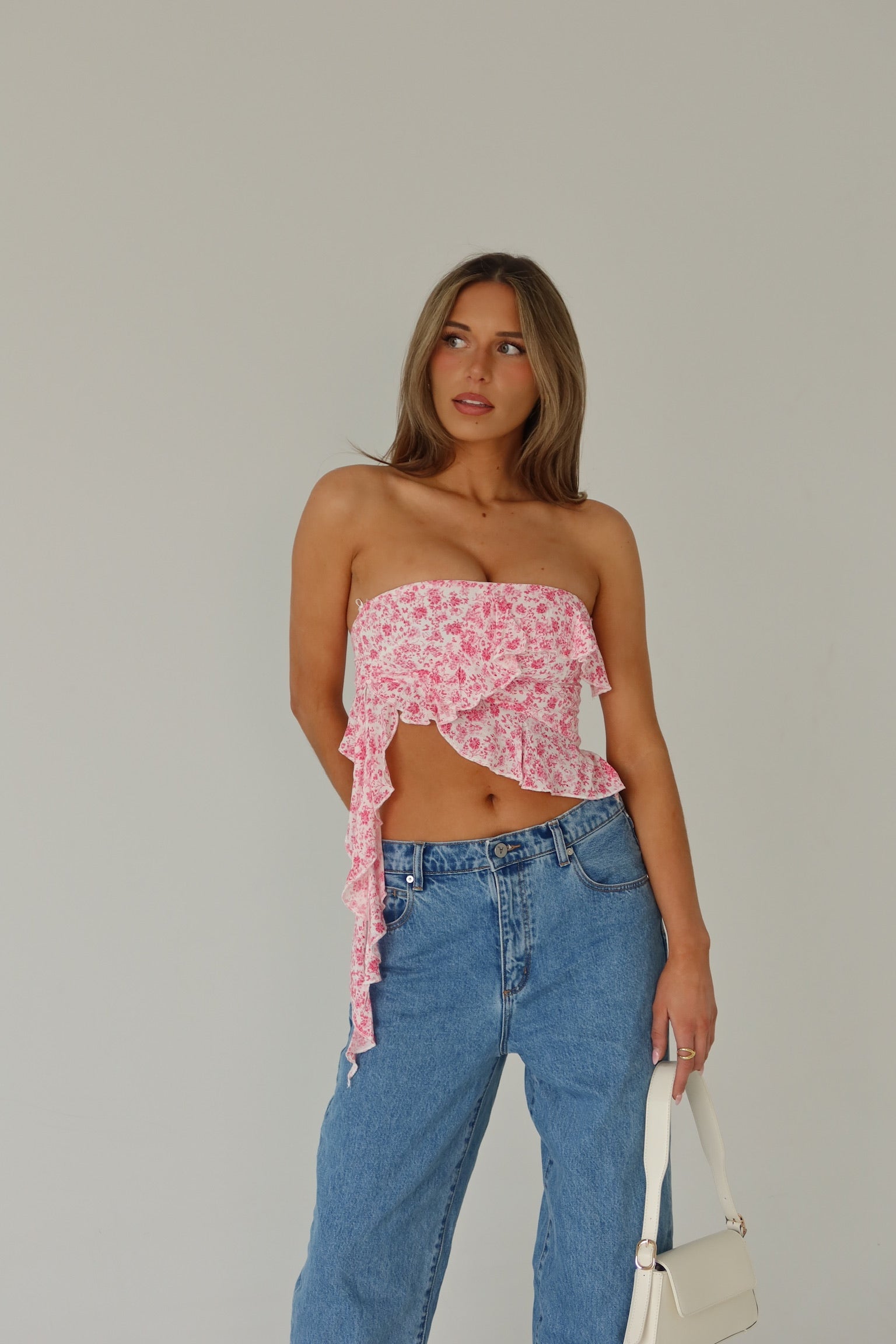 RESTOCKED :Zoey Pink Floral Strapless Top