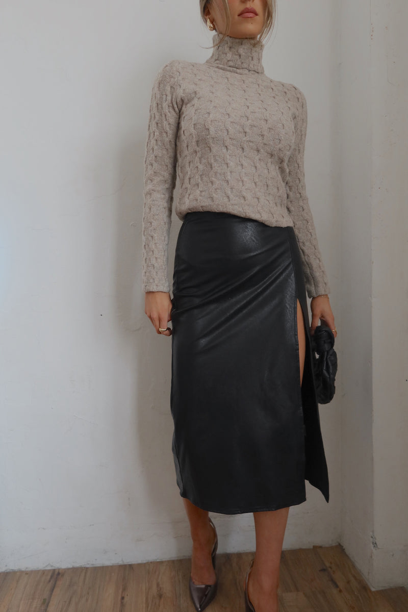 Ruby Leather Midi Skirt