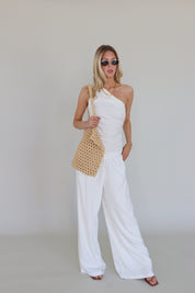 Inez Linen One Shoulder Top in Ivory
