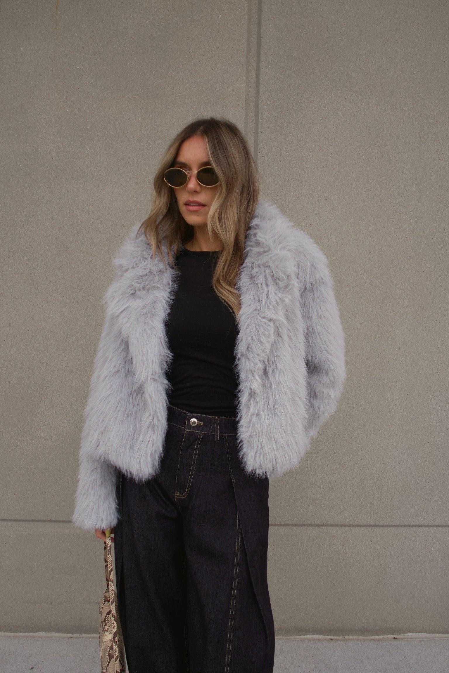 Grey Faux Fur Cropped Jacket