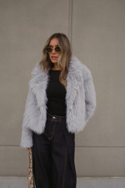 Grey Faux Fur Cropped Jacket