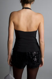 Cassie Sequin Micro Shorts In Black