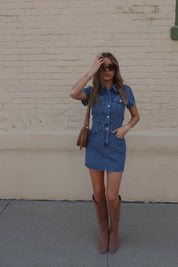 Medium Wash Short Sleeve Denim Mini Dress