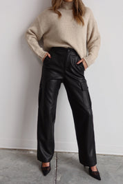 High-Rise Vegan Leather Cargo Pants