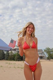 Red and White Contrast Polka Dot Bikini