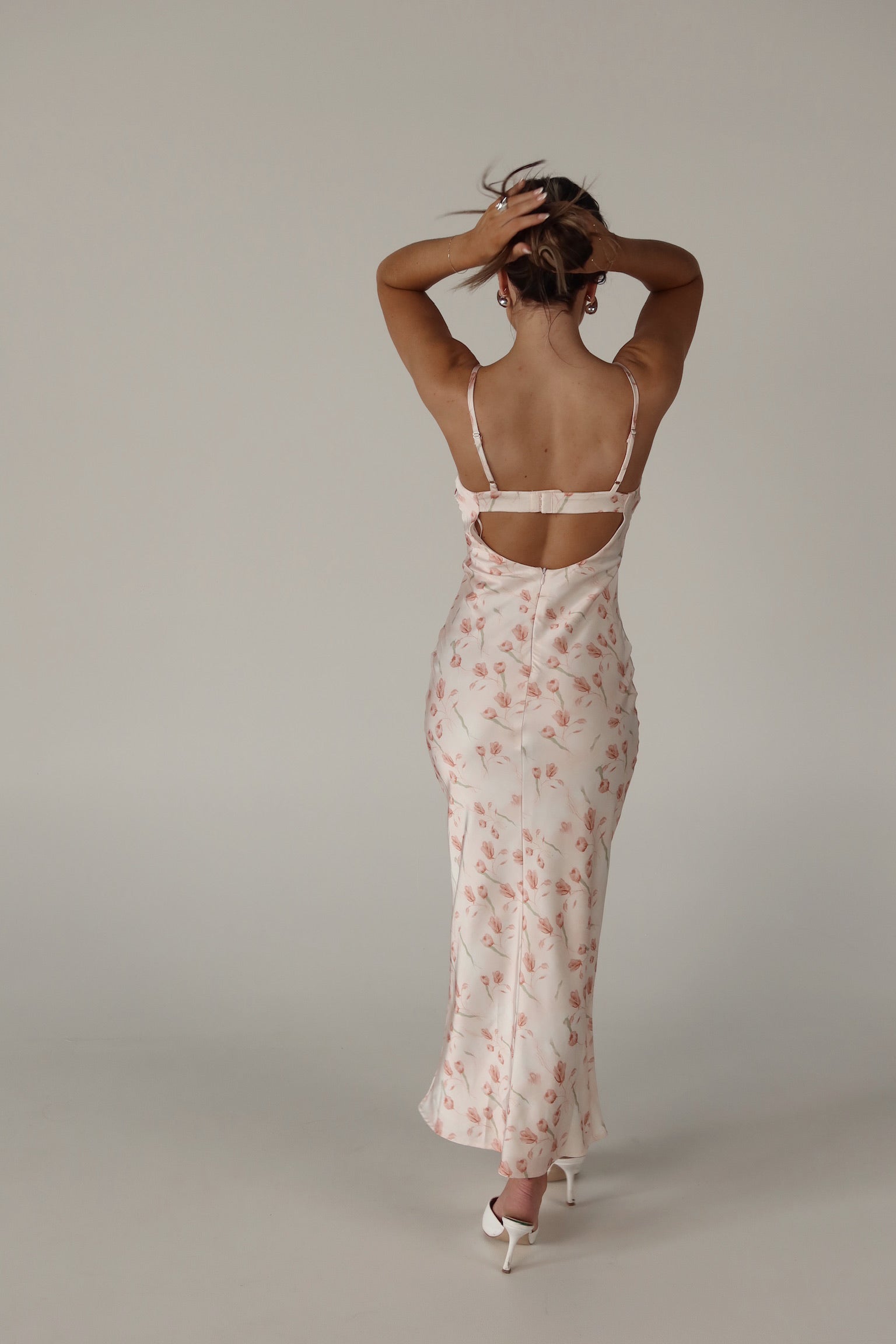 satin floral midi dress Brynn Satin Floral Midi Dress Madida Clothing