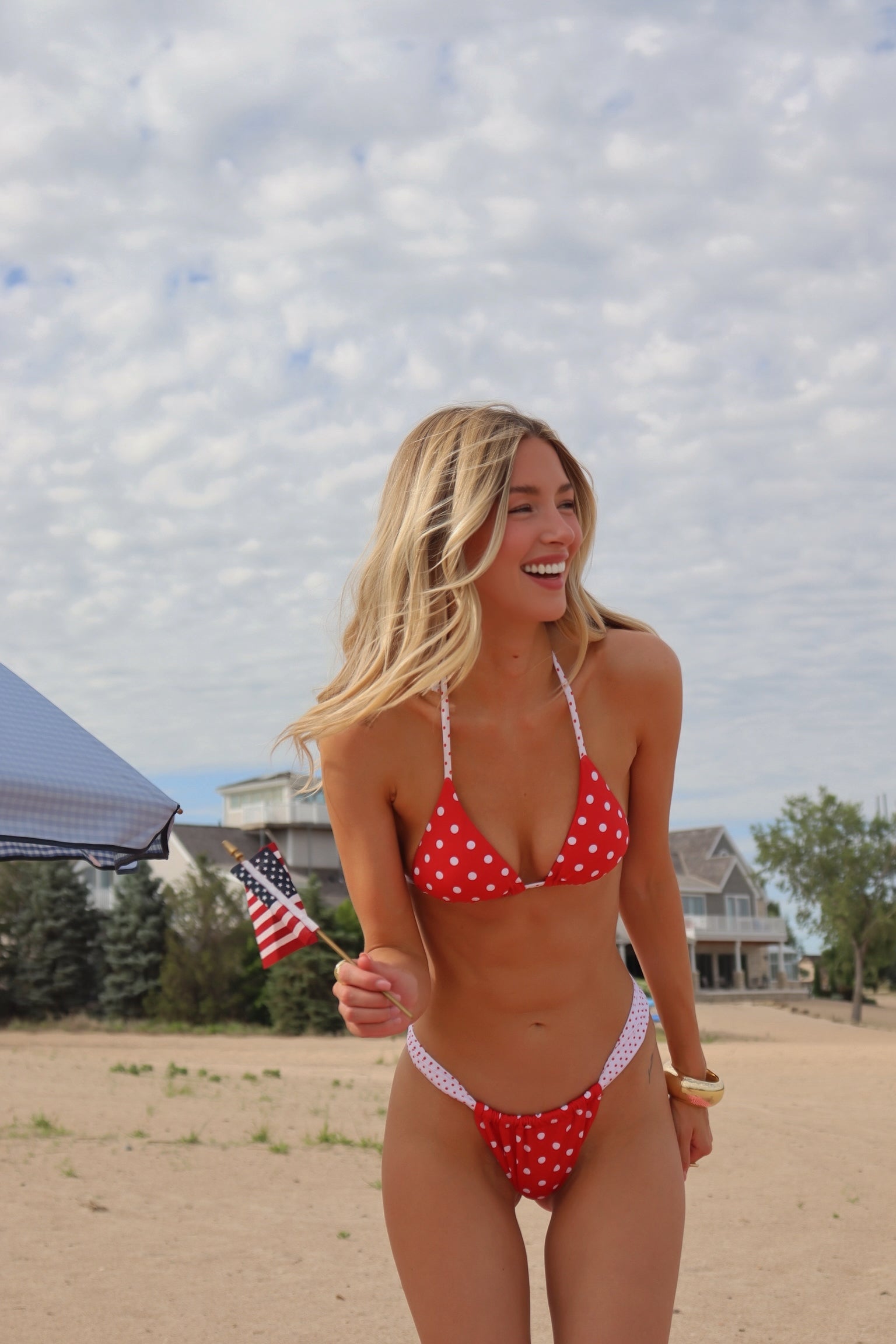 Red and White Contrast Polka Dot Bikini