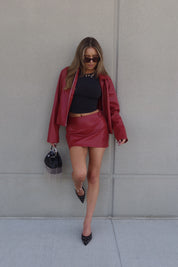 Boxy Pleather Jacket in Burgundy