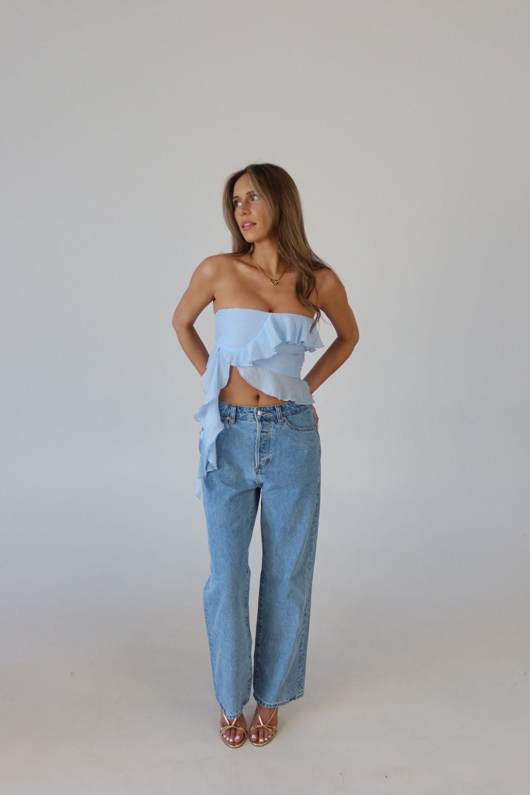 Zoey Strapless Top in Baby Blue