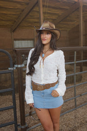 Skylar Eyelet Button-Up Top