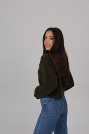 Wool Button-Front Sweater in Olive