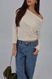 Ivory Off-Shoulder Foldover Knit