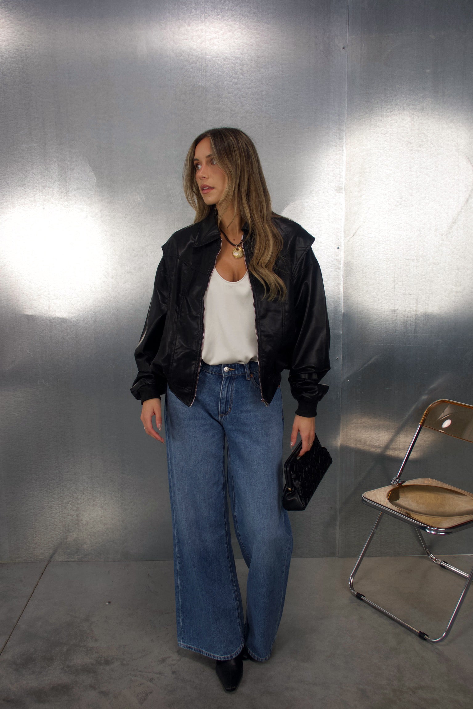 Nova Black Pleather Bomber
