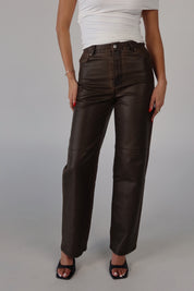 Brown Vintage Washed Pleather Pants